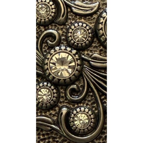 Rhinestone Crystal Belt Buckle Antiqued Rectangle Floral Engraved Buckle Belt L - Picture 9 of 9